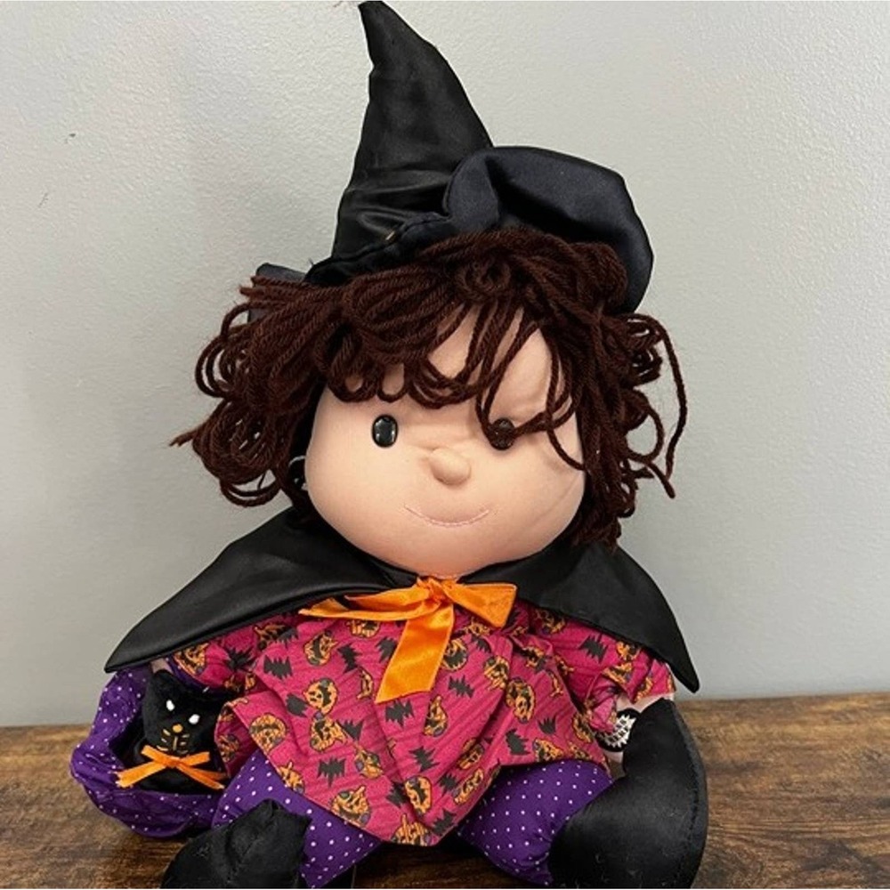 Dan Dee Vintage Halloween Witch Plush Animatronic Toy Black Cat Pumpkin Decor